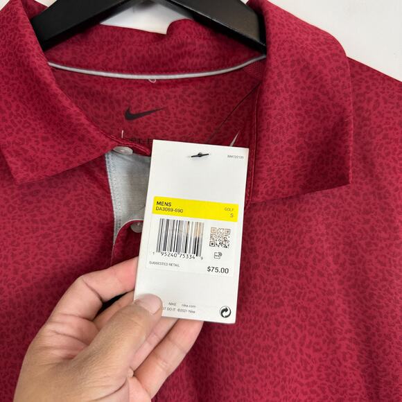 NWT Nike Mens Dri-Fit Golf Leopard Print Red Polo Shirt $75 - S - Picture 3 of 8